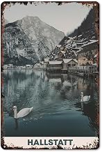 KERUNSM Hallstatt Austrian: Landscape Travel Funny Metal Tin Signs 8x12 Inch Aluminum Vintage Poster-For Living Bathroom Room Kitchen Bedroom Patio Wall Decor