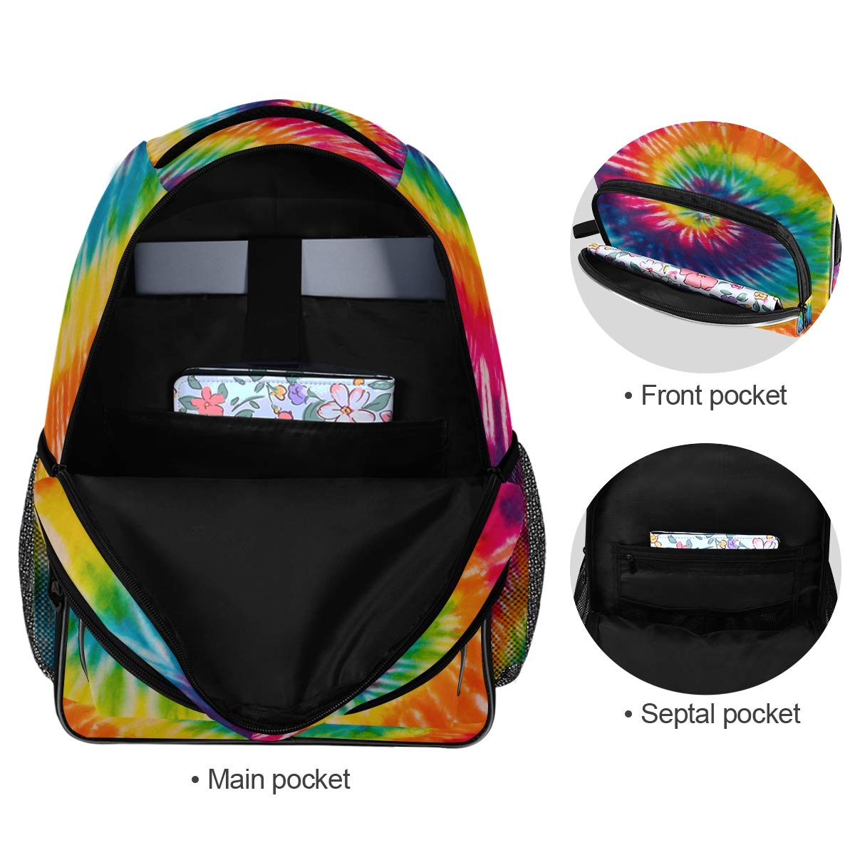 AUUXVA Tie Dye Backpack – Large Waterproof School Bookbag With Laptop Sleeve For Teens, Boys & Girls - View #2