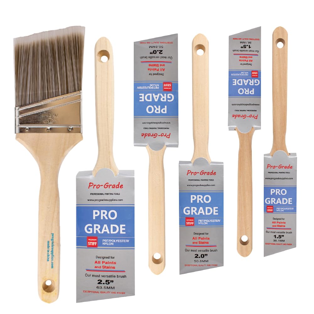 Pro Grade Angle Paint Brushes - 6 Pack -1