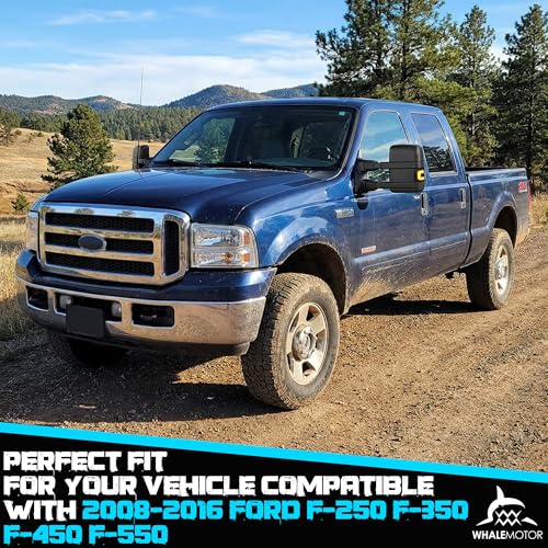 Image of Switchback Signal Heated Tow Mirrors Compatible with Ford Super Duty(2008-2016), Extended Trailer Towing Side Mirrors w /SEQ Turning Light fits F250 F350 F450 F550 F-250 F-350 F-450 F-550, Smoked Lens