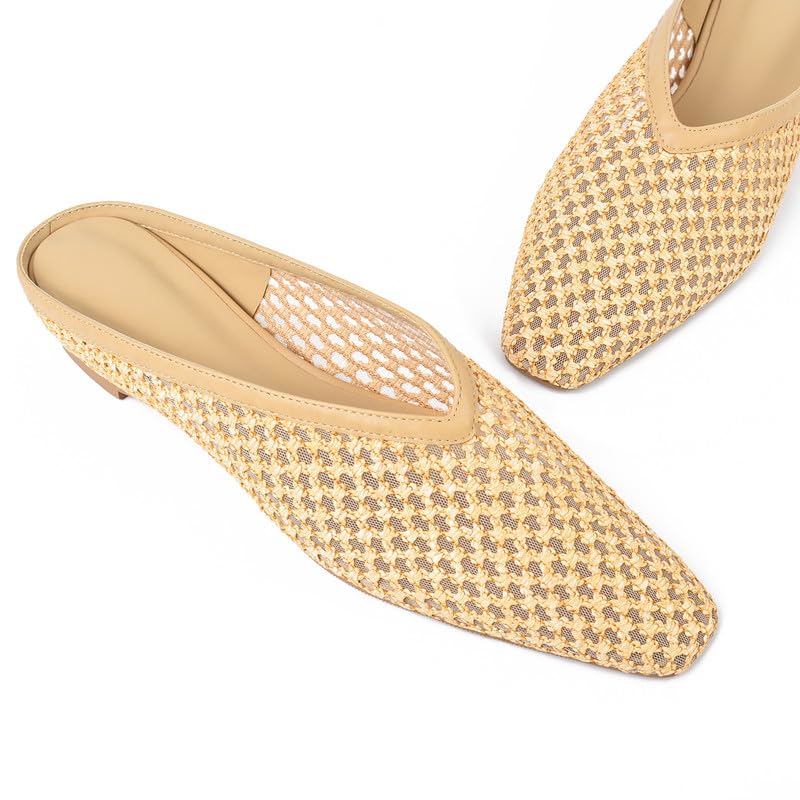Image of Woven Mules for Women Slip on Comfortabke Metallic Slides Ladies Trendy Square Toe Hidden Wedge Mules