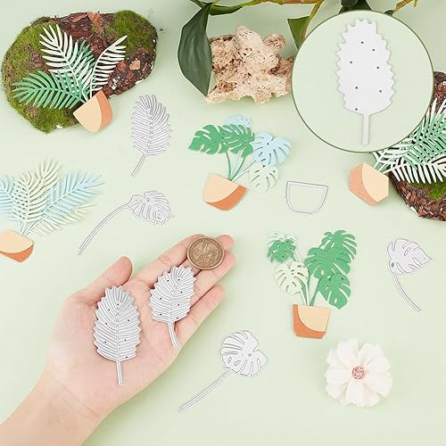 Miniatura 3 de INFUNLY 24 troqueles de hojas de metal troqueladas de hojas de palma para maceta, plantillas de estampado de plantas tropicales para hacer tarjetas