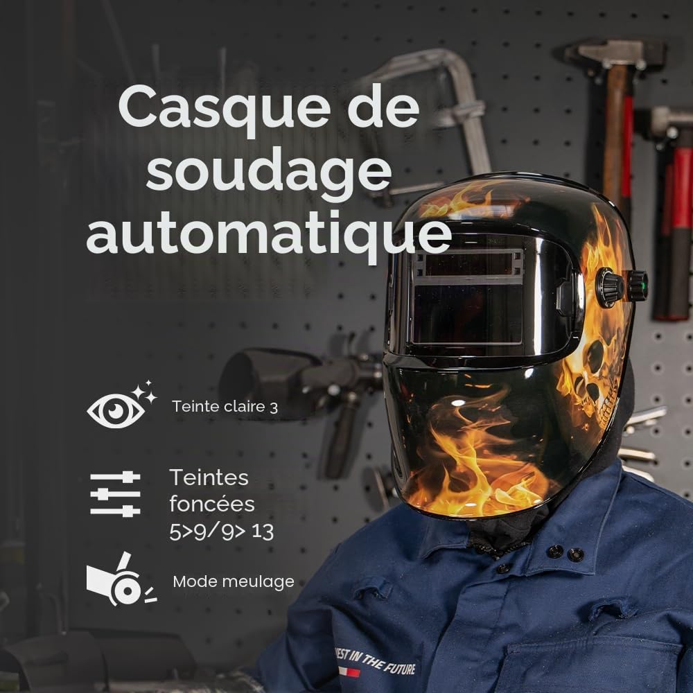 GYS, Masque de Soudage LCD FIREMAN 3/5-13 G True Color, Teinte 3/5>13, Champ de Vision 100x50mm, Assombrissement Auto 0,08ms, Classe Optique 1/1/1/2, pour MMA, TIG, MIG/MAG & Meulage