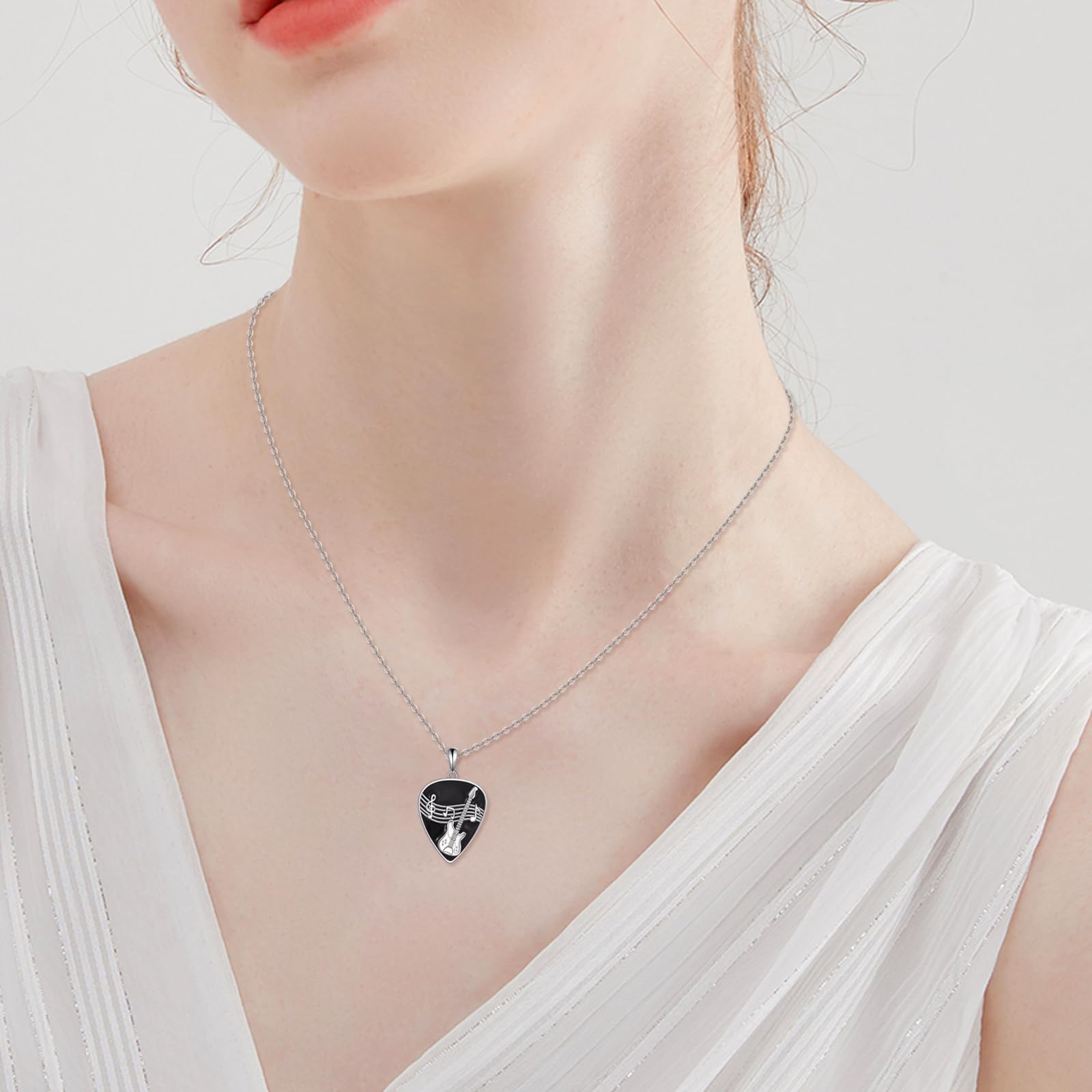 POPLYKE Collana per chitarra, in argento Sterling 925, per uomo, donna, musica ispirata, rock, regalo musicale per chitarristi, amanti della musica