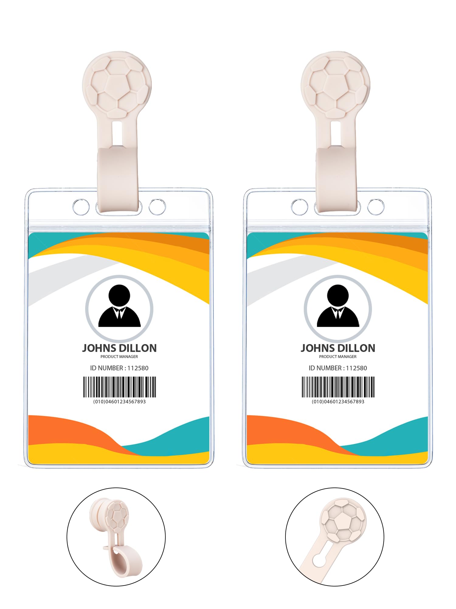 Magnetic Name Tag Badge Holder with Vertical 3" x 4" Clear PVC ID Card Soccer Design Strong Neodymium Magnets ID Badge Holders for Work Shirt (2