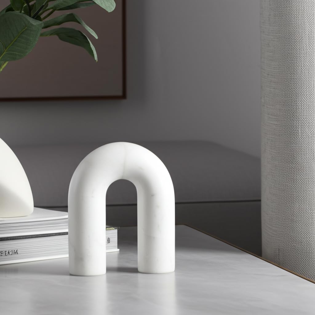 White Marble Arch Decorative Object – Rounded Horseshoe Sculpture Modern Home Decor – Contemporary Shelf & Coffee Table Decor for Office & Living Room – 5" x 6"
