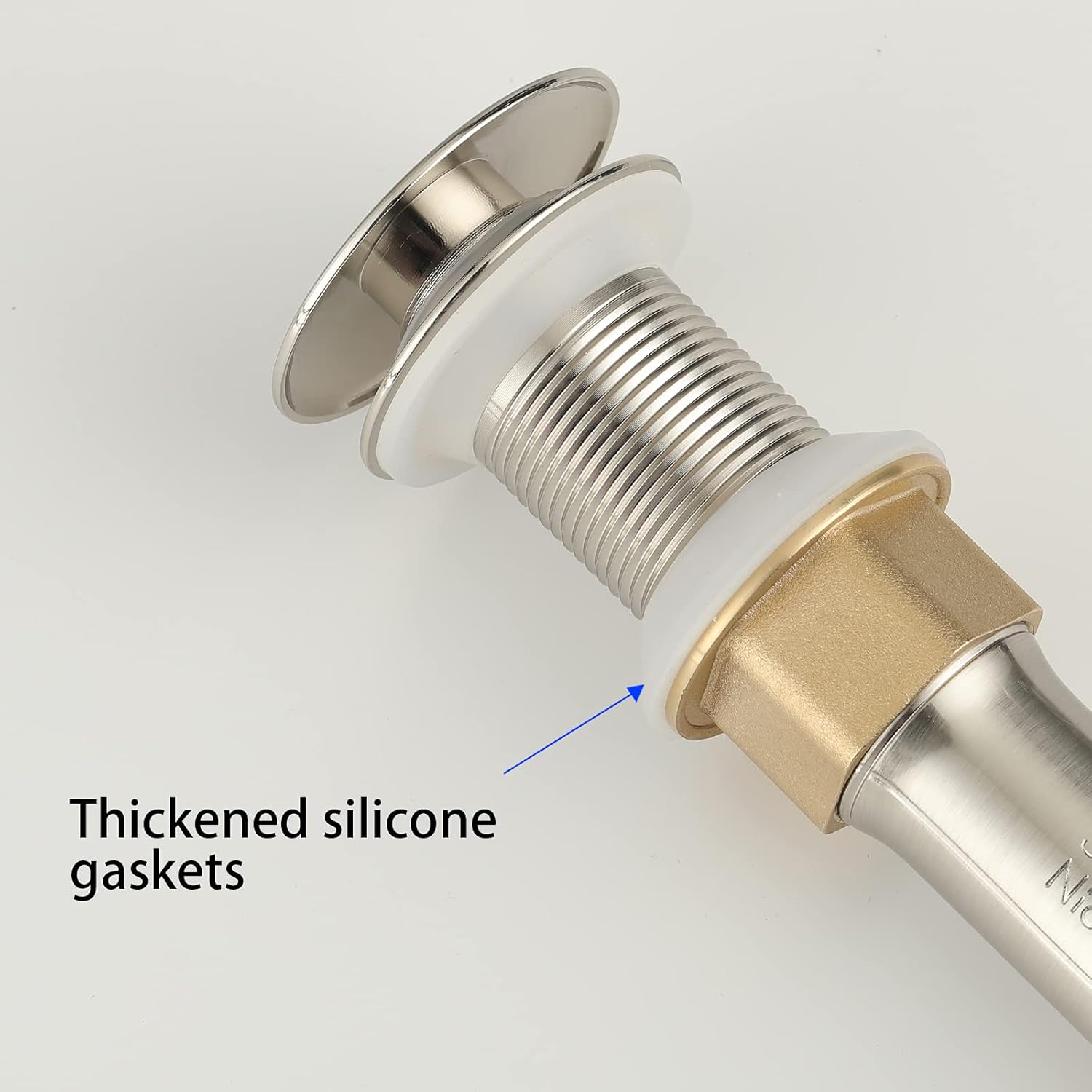 ESFORT Bathroom Sink Drain Stopper without Overflow, Pop up Drain Assembly with Built-In Anti-Clogging Strainer Vessel Sink Drain, Brushed Nickel - - 