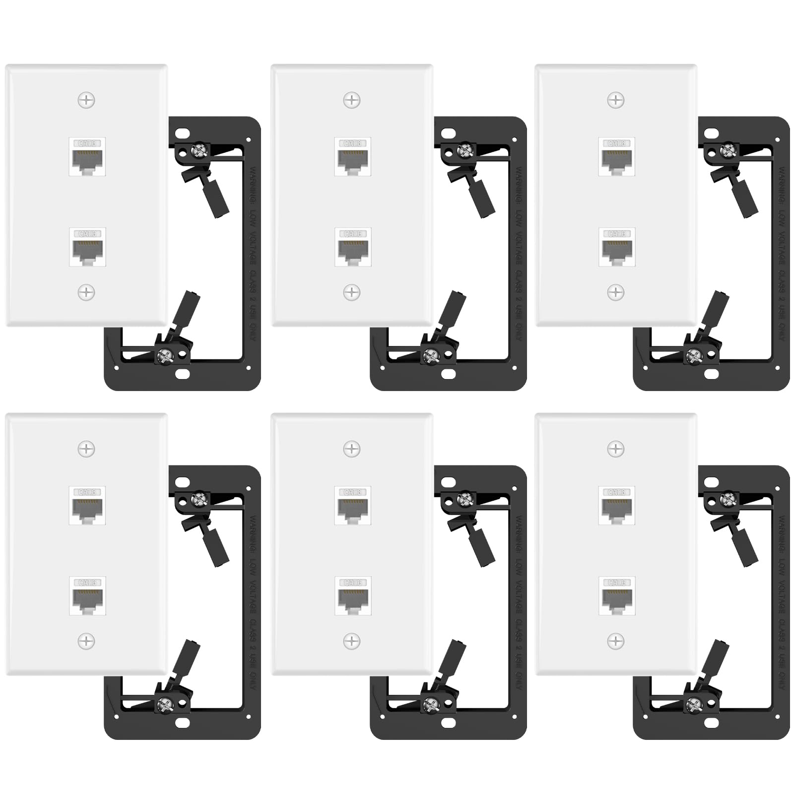 Photo 1 of VCE Ethernet Wall Plate (UL-Listed), 2-Port CAT6 Wall Plate and Jack, RJ45 Keystone Wall Outlet with Single Gang Low Voltage Mounting Bracket, White 6-Pack
