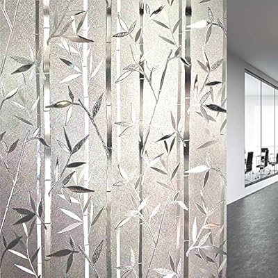 LEMON CLOUD Bamboo Window Film Stained Glass Film Frosted Privacy Window Decal Decorative Window Cling No Glue Removable Window Stickers (23.6in. by 78.7in)