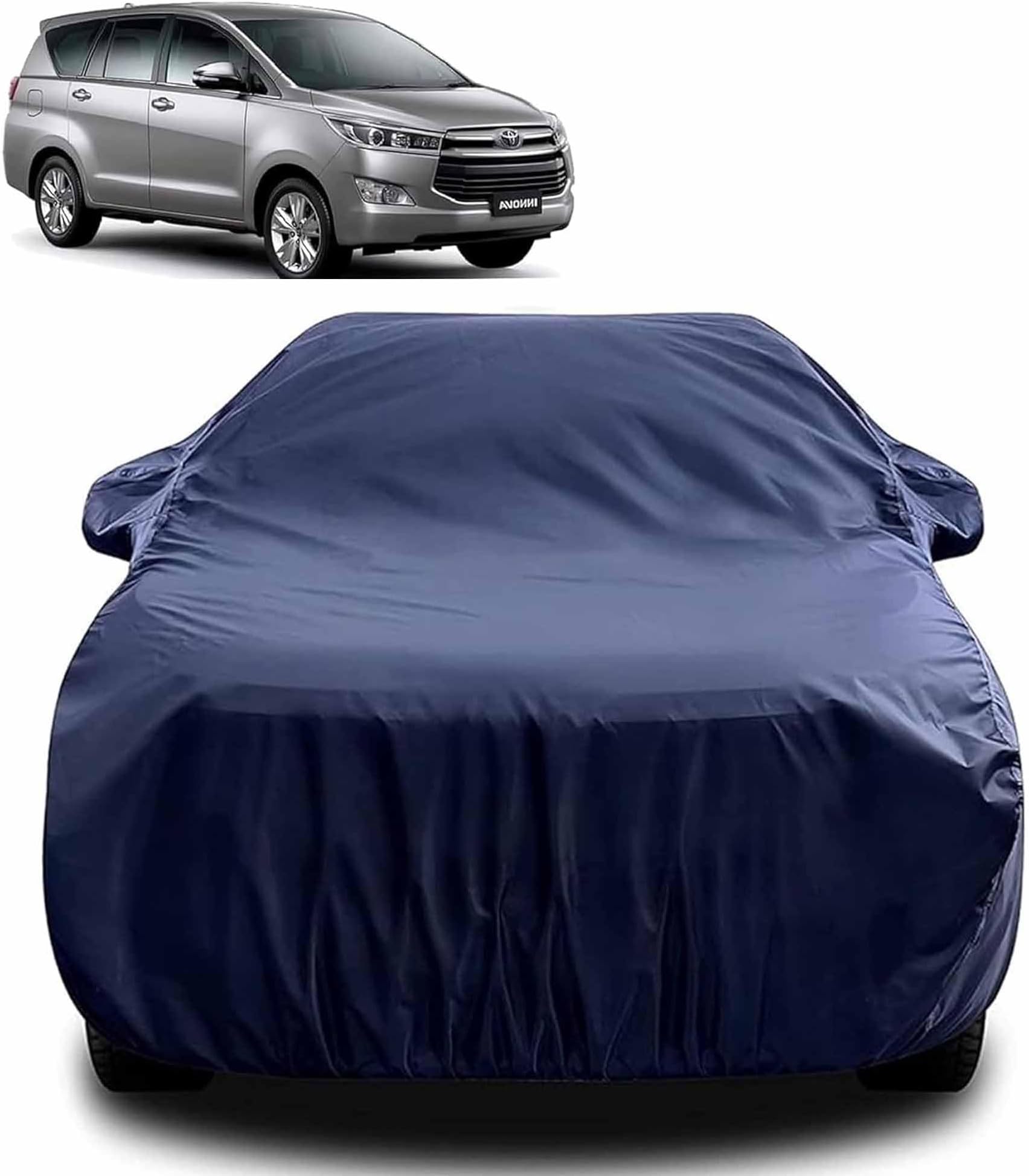 Sulfar 100% Water Resistant Car Body Cover Compatible with Mirror for Toyota Innova (Triple Stitched, Full Bottom Elastic, Navy Blue)