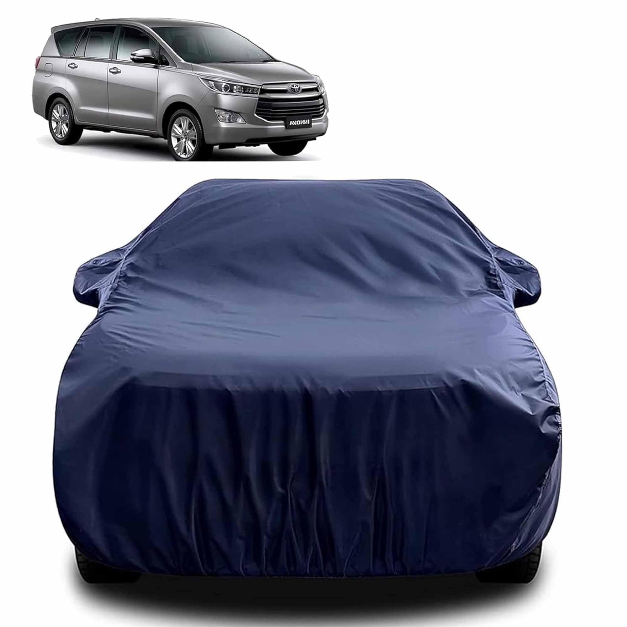 Sulfar 100% Water Resistant Car Body Cover Compatible with Mirror for Toyota Innova (Triple Stitched, Full Bottom Elastic, Navy Blue)