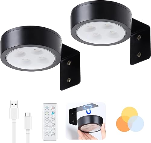Miniatura 15 de Paquete de 2 luces inalámbricas para cuadros de pared, luz para cuadros recargable que funciona con pilas con control remoto, luz regulable para