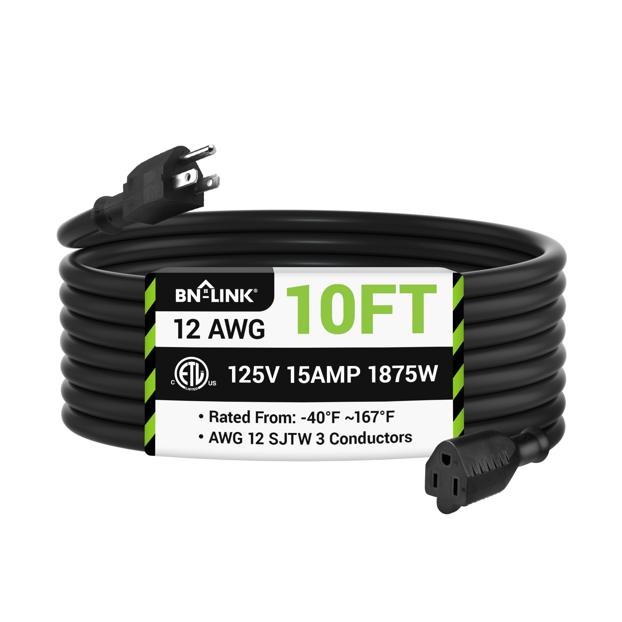 BN-LINK 10 Ft Outdoor Heavy Duty Extension Cord