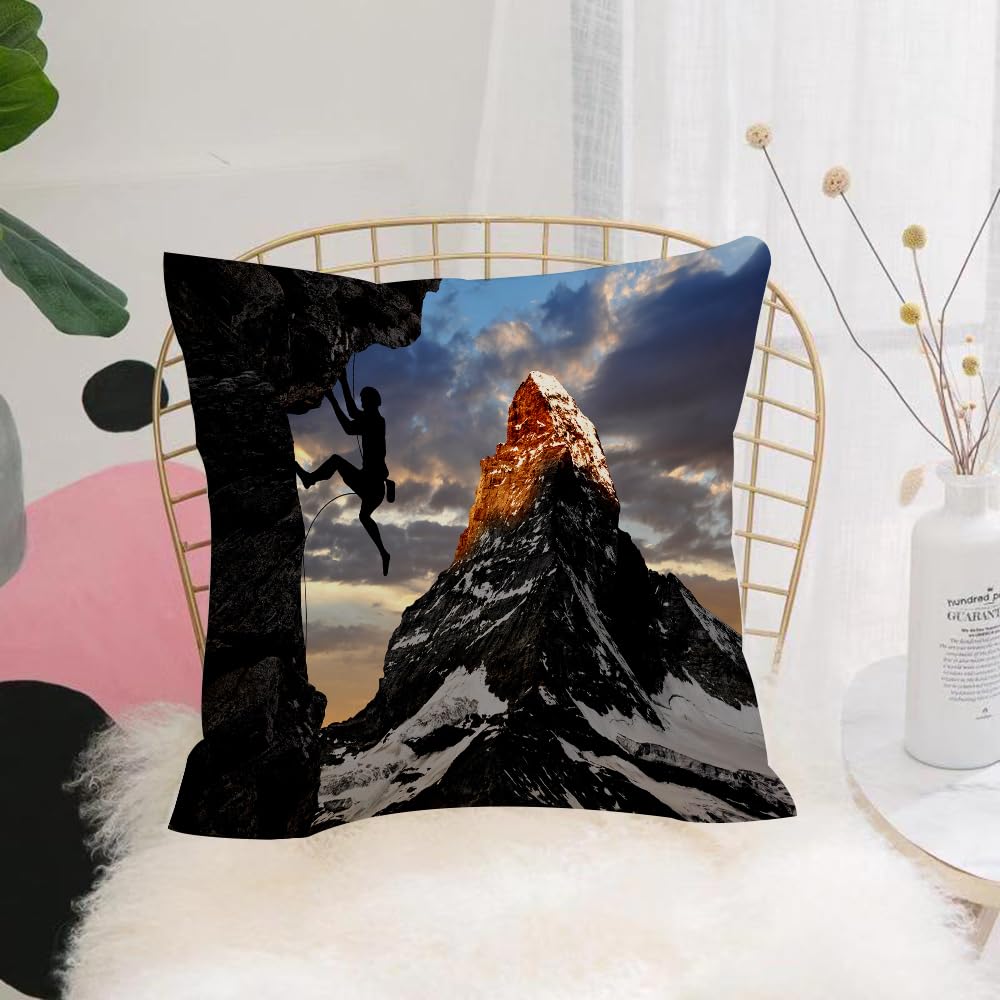 Hyosxw Man Sport Climbing Outdoor Adventure Player - A3 Cushion Cover,Throw Pillow Case Home Decorative For Living Room Bedroom Sofa Chair 18X18 Inch,Man Sport Climbing Outdoor Adventure Player Silhouette Climbing Snow Mountain D,Pillowcase 45X45cm