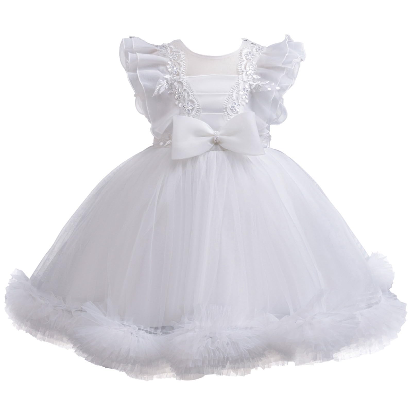 Prinzessinnenkleid für Mädchen, Tüll, Schleife, Geburtstagsfeier, formelles Ballkleid, Blumenmädchen, Hochzeit, Brautjungfer, Festzug, Rüschenärmel, niedliche Kleider