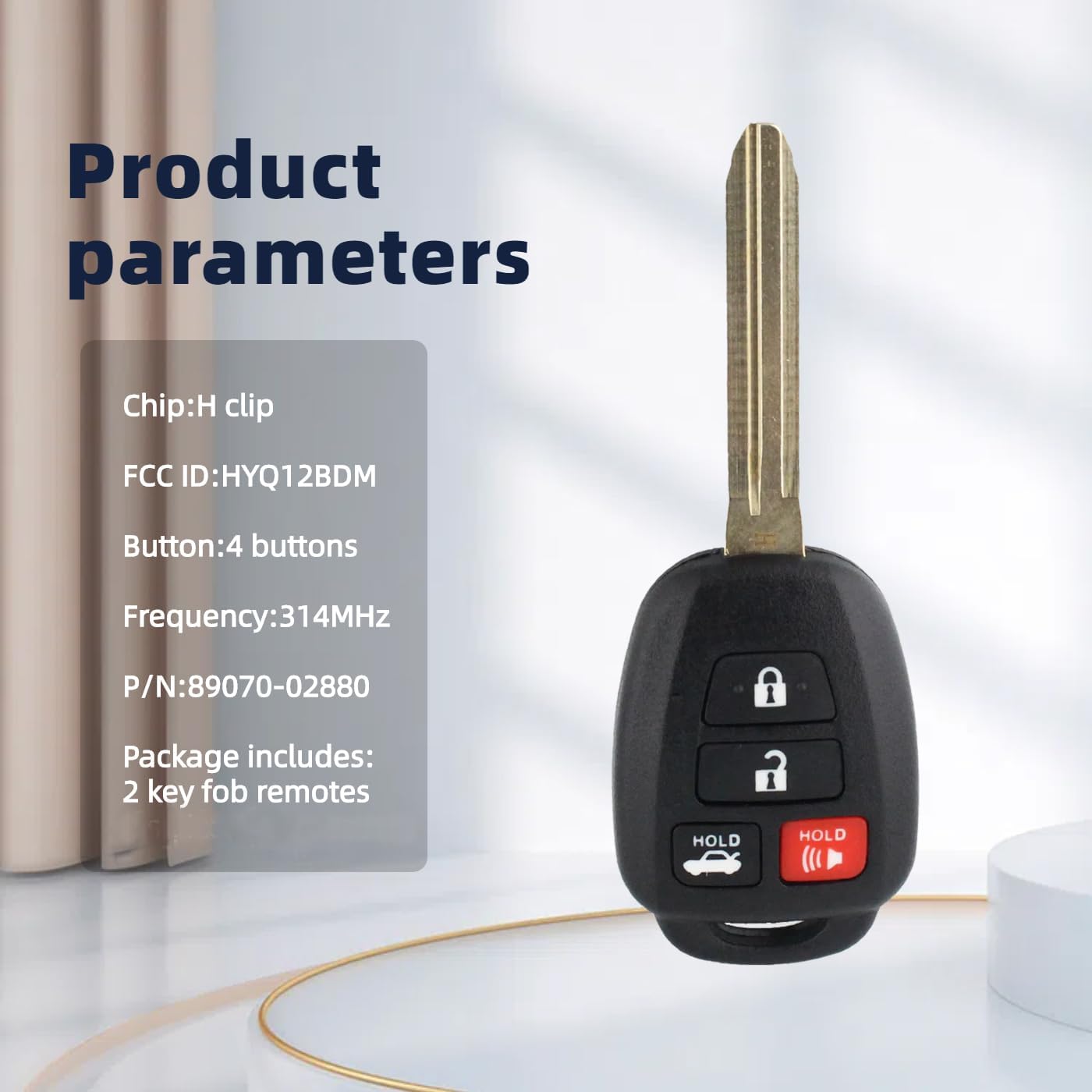 Key Fob Remote Replacement Compatible with Toyota Corolla 2014 2015 2016 2017 2018 2019/Camry 2014-2017/Tacoma 2016-2018 Keyless Entry Remote Control Car Key HYQ12BDM, H chip (2pcs)