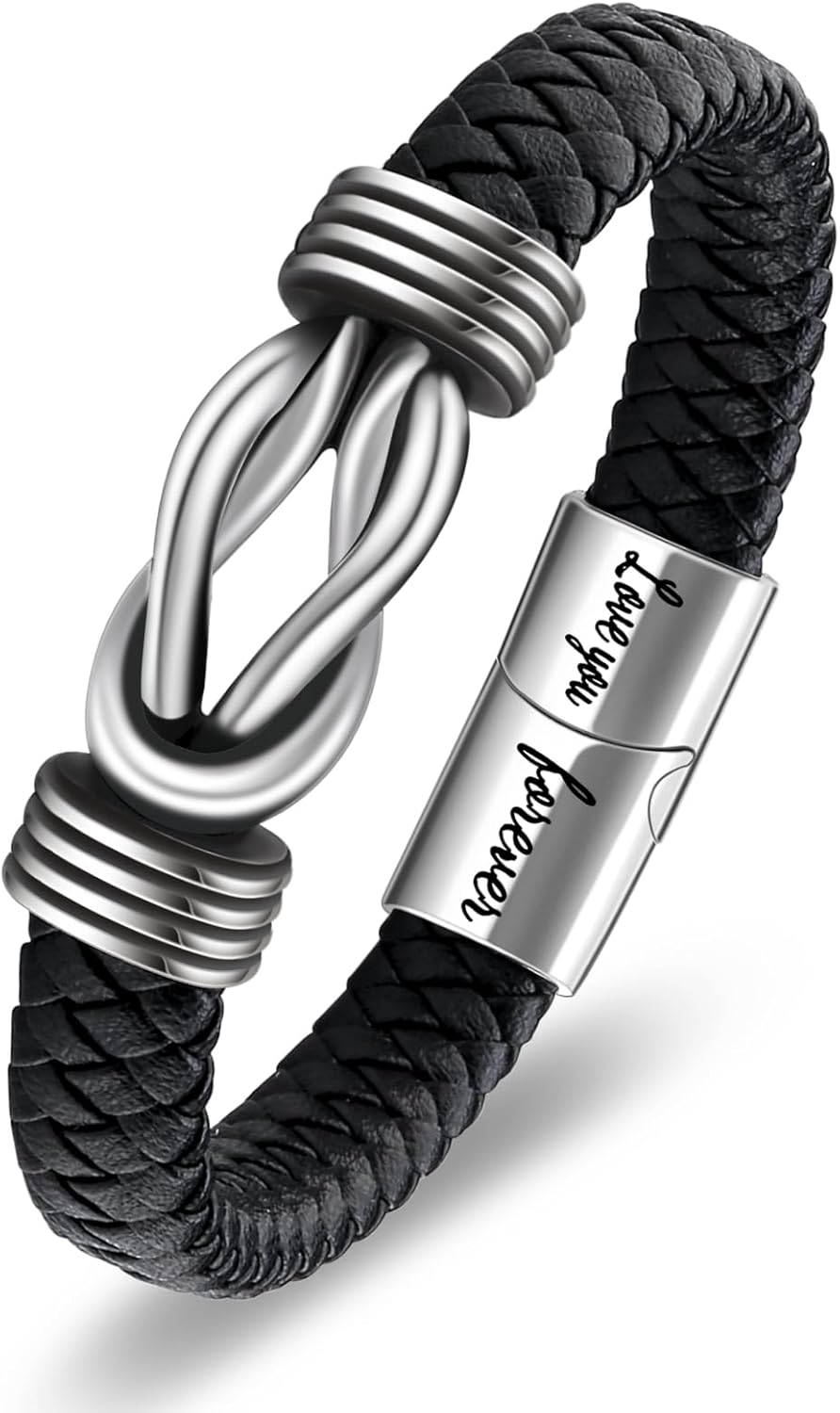 Infinity Knot Leather Bracelet Forever Linked Together Bracelet Birthday Christmas Anniversary Bracelet Idea Mens Braided Cuff 7.8/8.5/9 Inches Bracelet for Man Son Husband Boyfriend Brother Grandson - Image 6