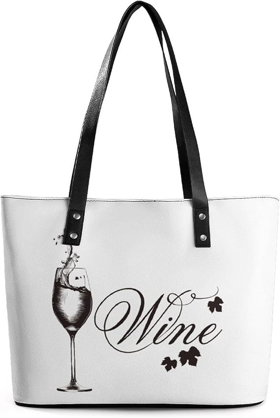 Amazon トートバッグ ハンドバッグ ワイン イラスト おしゃれ ショルダーバッグ 手提げバッグ ショッピングバッグ 出掛けバッグ 肩掛けバッグ ビジネスバッグ マザーズバッグ 肩掛けバッグ レザー ファスナー 容量 軽量 カジュアル 通学 通勤 デート ポケット付き