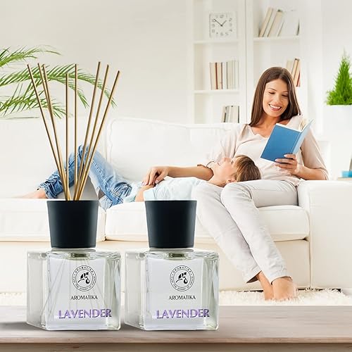 Miniatura 7 de Juego de difusor de varillas de lavanda con aceite esencial de lavanda, 3.4 onzas líquidas, 2 x 1.7 fl oz, difusores perfumados, difusor de varillas