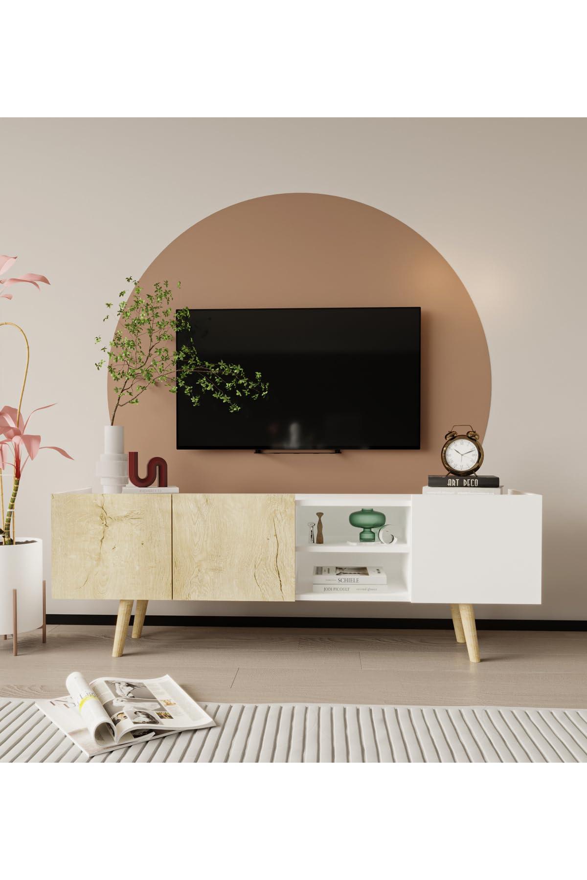VM VERTEX MOBİLYA Milano Ahşap Ayaklı Modern Tv Ünitesi 160 Cm Safir Meşe