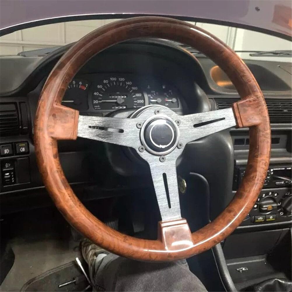 Volante Deportivo Retro de Madera de 14 Pulgadas - 6 Agujeros, Compatible Con Coche de Carreras - Cuerno Universal y Accesorios Para Modificación
