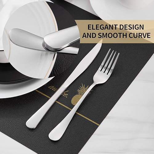 Miniatura 3 de Juego de 12 cuchillos de carne de plata brillante, juego de 12 cuchillos para carne, juego de cuchillos de acero inoxidable, juego de cuchillos para