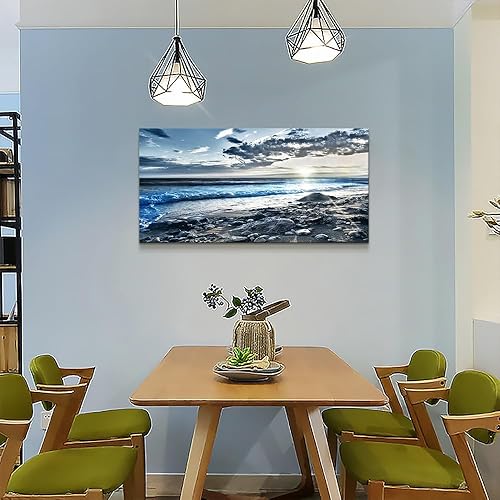 Miniatura 5 de Arte de pared para sala de estar, decoración de pared para dormitorio, póster de gran tamaño, azul, playa, sol, océano, paisaje, impresiones, obras