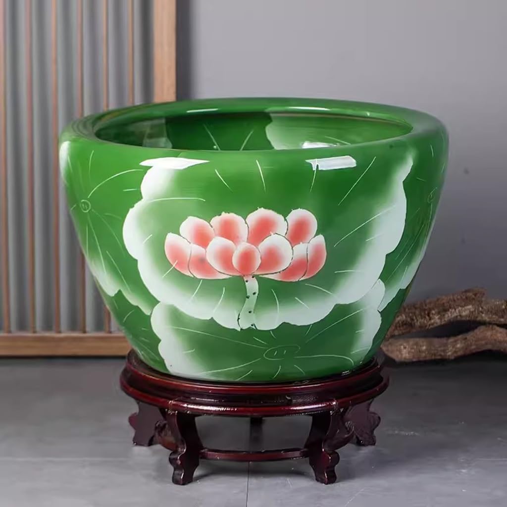 Small Fish Tank Ceramic Fish Tank Water Tank Fish Farming Balcony Green Water Lily Lotus Tank Outdoor Courtyard Large Tank Fish Tank Fish Tank Kit(52cm)