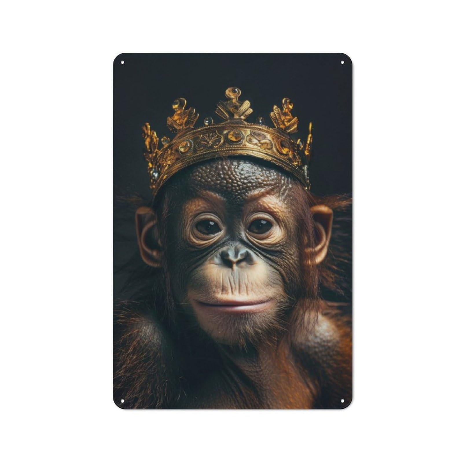 Junmoney Chimpanzee Cute King Metal Plaque 30X20cm With For Pub Or Café, Rustic Decor, For Pub Decor Enthusiasts
