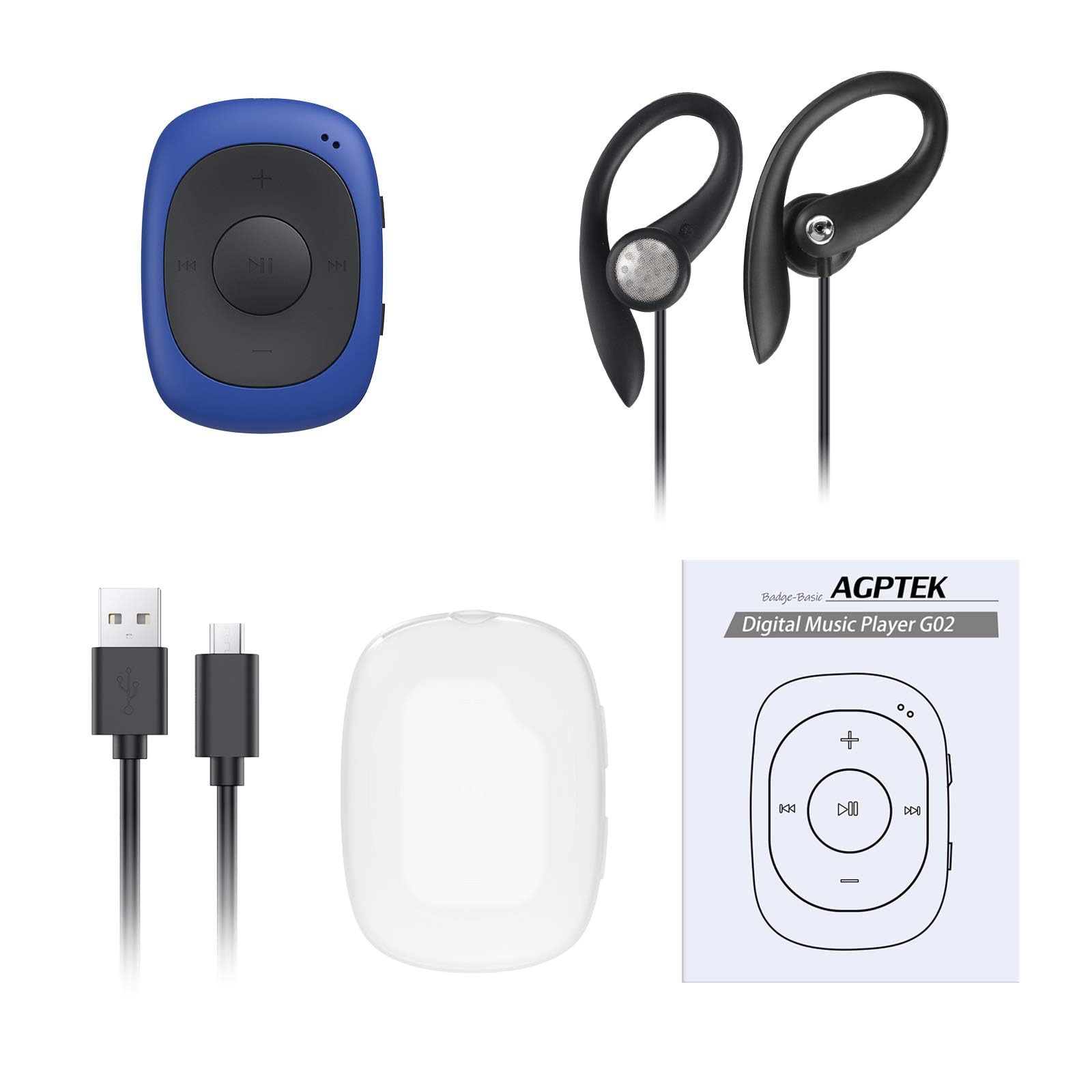 AGPTEK Lecteur MP3 Sport Portable avec Pince, 8Go Mini Baladeur MP3 avec HiFi Radio FM Support Les Formats MP3 WMA WAV, Clip Joueur Musique pour la Course à Pied et Le Cyclisme - G02 Bleu