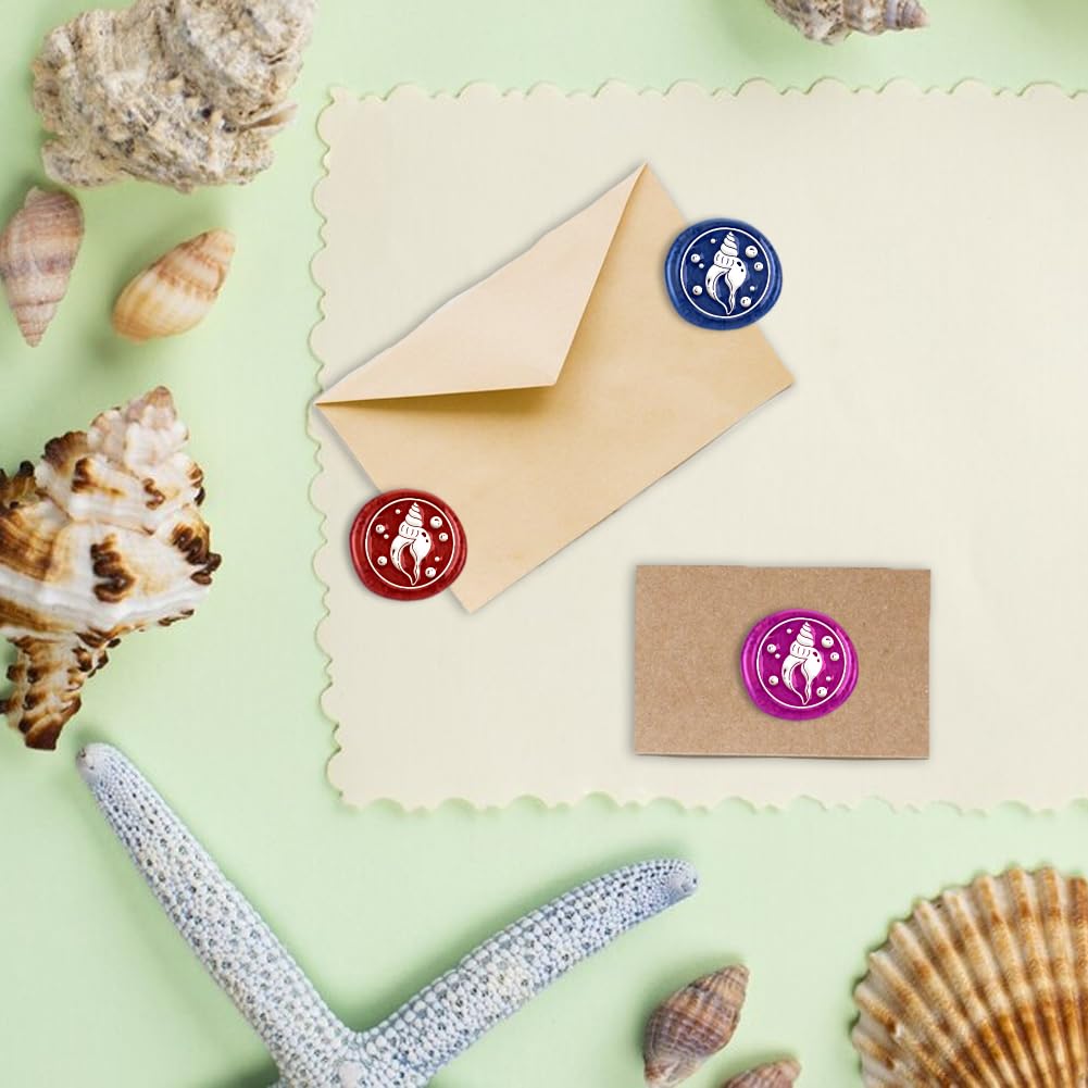 DELORIGIN Conch Wax Seal Stamp Embossed Stamp Sealing Removable 1" Novelty Brass Wax Seal Stamp Head with Wooden Handle Shell Shape Sealing Wax for Invitations Envelopes Gift Packing Craft - Image 3