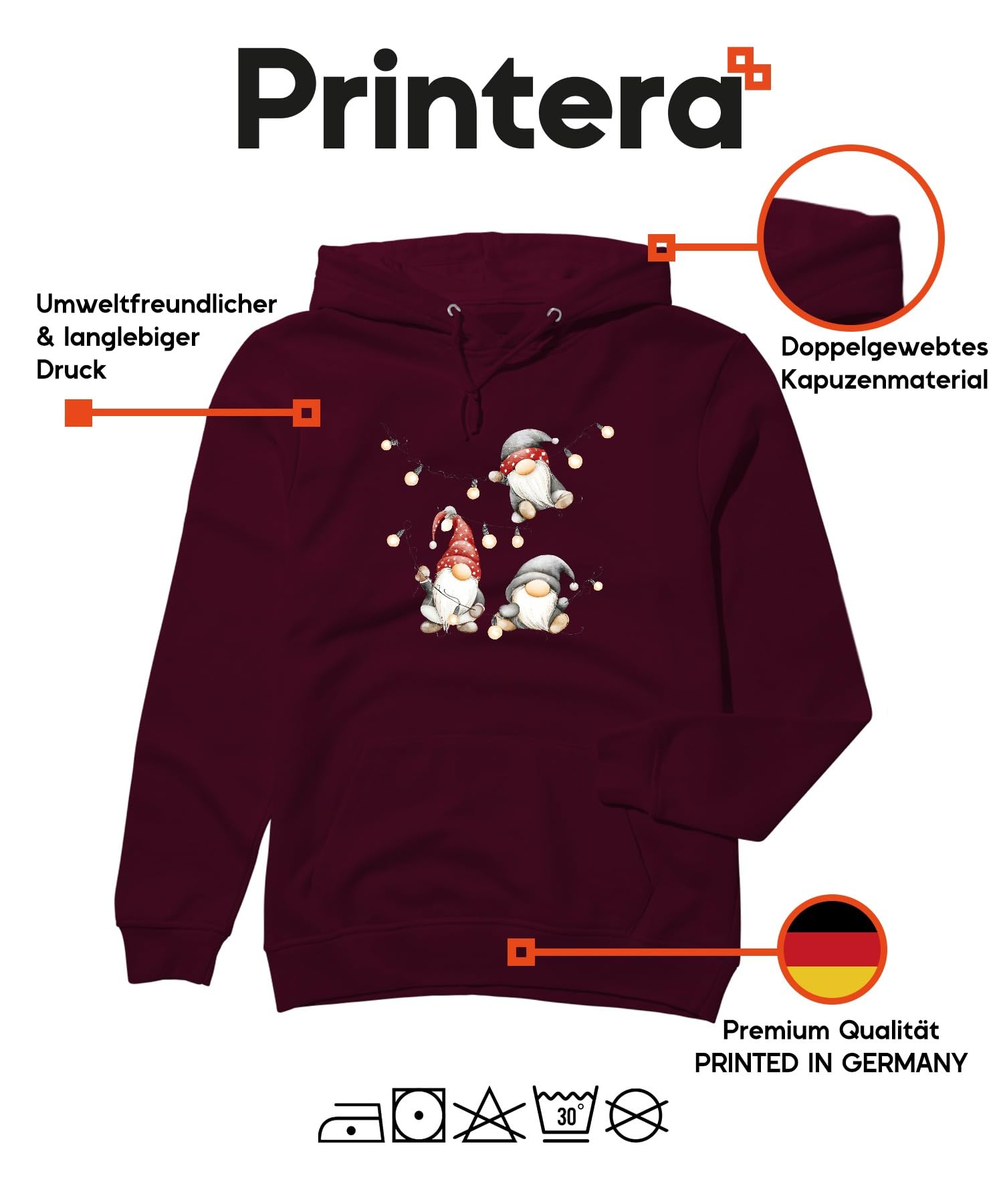 Świąteczny skrzat bożonarodzeniowy, łańcuch świetlny, uroczy, skandynawski, unisex bluza z kapturem