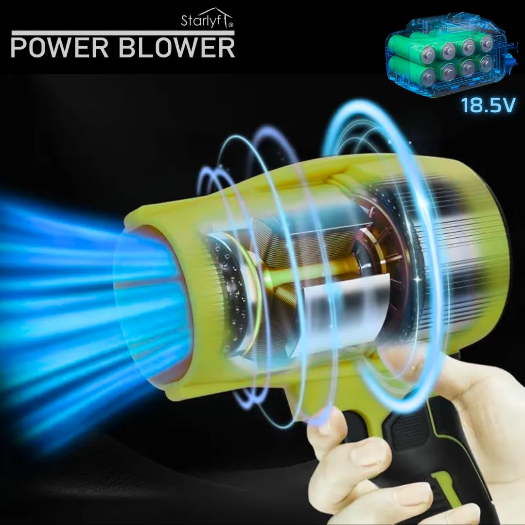 Starlyf Souffleur d'air Power Blower, jusqu'à 120 km/h, souffleur de feuilles, souffleur de jardin, portable puissant, sans fil, balaie le jardin, enlève la neige, sèche les voitures