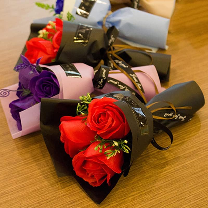ソープフラワー ふわふわタオルベア＆プチブーケセット 3輪ソープフラワー 枯れないお花 くまさんタオル プチギフト バラ ローズ 薔薇 アロマ 香り 石けん 卒業 入学 ウェディング プレゼント 記念品 ラッピング袋入り (ブルー)