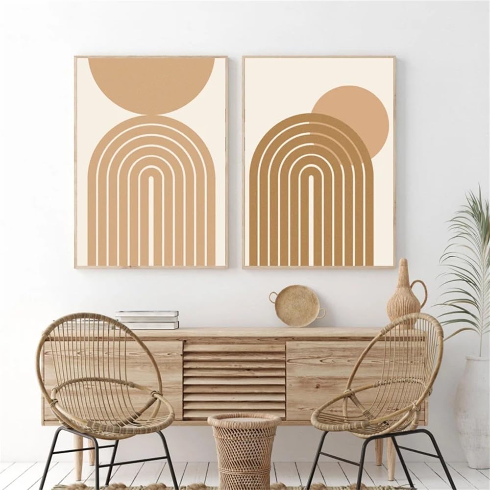WBYZAC Set of 2-Abstract Rainbow Prints Neutral Tone Color Gallery Wall Art Picture Modern Mid Century Painting Burnt Orange Canvas Poster Living Room Decor-40 * 50cm (No Frame)