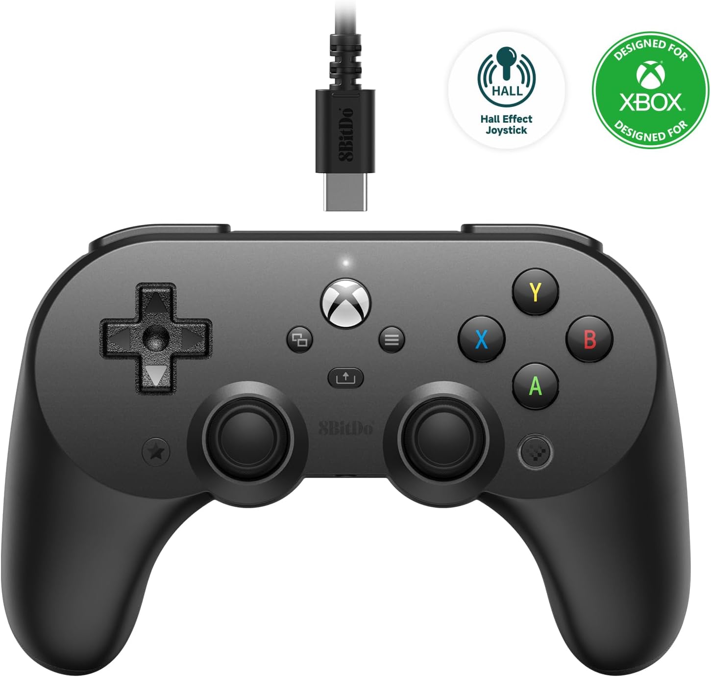 8BitDo Pro 2 Wired Controller for Xbox, Hall Effect Joysticks and Hall Triggers, 3.5mm Audio Jack, Compatible with Xbox Series X|S, Xbox One, Windows 10/11 - Officially Licensed (Black)