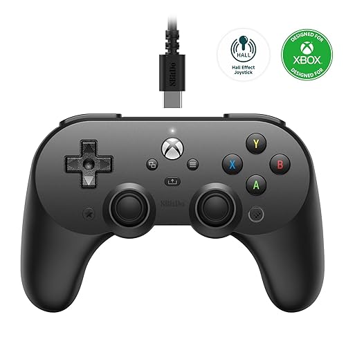 8Bitdo Pro 2 Wired Controller for Xbox, Hall Effect Joysticks and Hall Triggers, 3.5mm Audio Jack, Compatible with Xbox Series X|S, Xbox One, Windows 10/11 - Officially Licensed (Black) - Hall Effect Joystick - Black