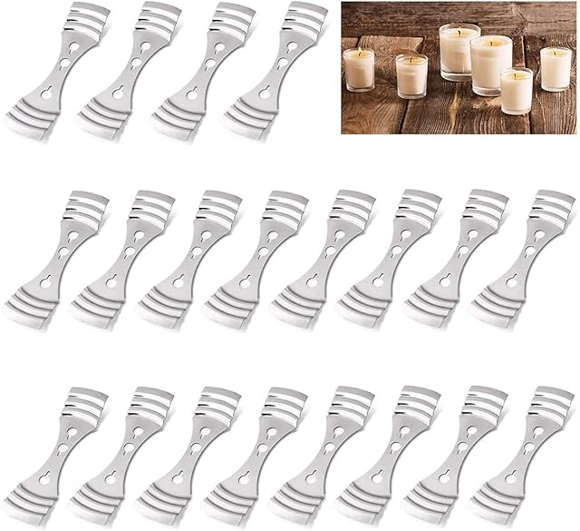 20pcs Metal Candle Wick Centering Device, Stainless Steel Candle Core Holder for Candle DIY Making (Candle Clips, Wick Centering Device, Silver)