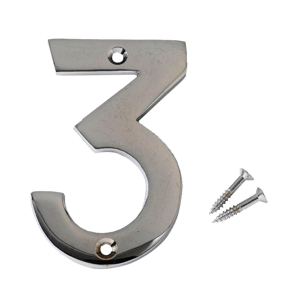 Merriway Chrome Plated Bh04330 Polished Chrome Screw-On House Flat Gate Post Numeral 75 Mm (3 Inch) Number 3