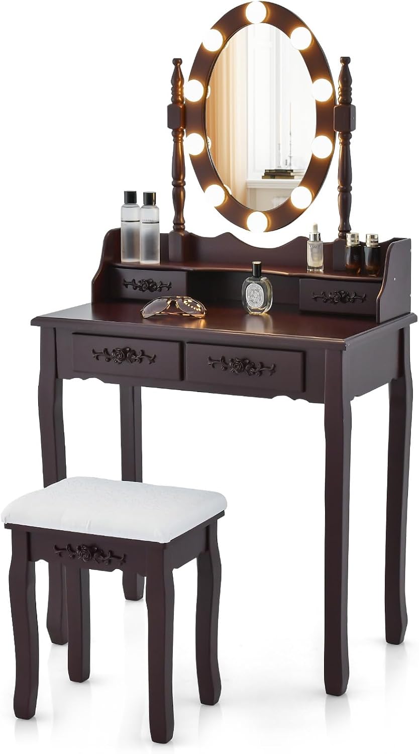 Vanity For Kids GOFLAME Kids Vanity Set, Princess Dressing Table
