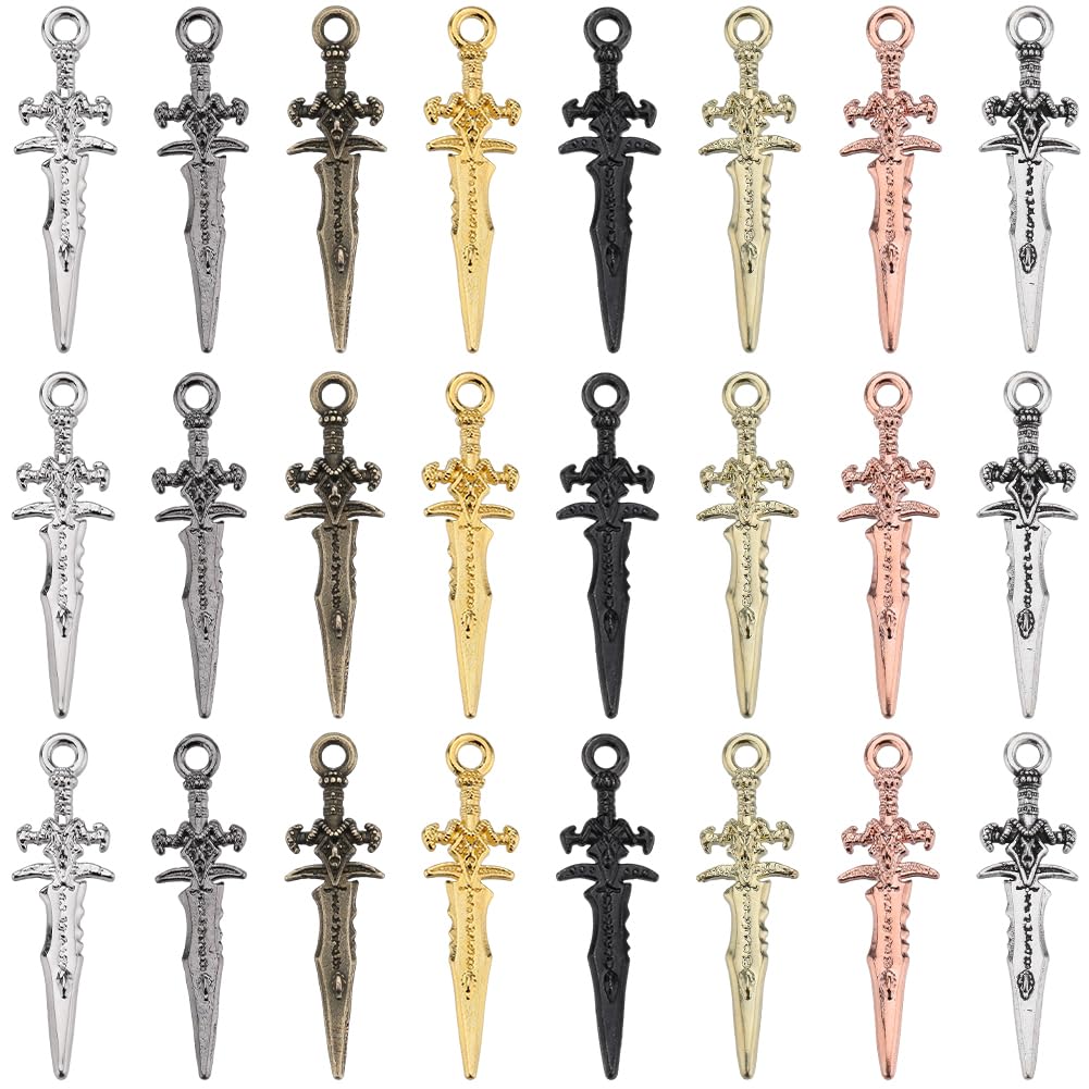 SUNNYCLUE 1 Box 80Pcs Sword Charm Punk Charms Silver Alloy Gothic Steampunk Mini Bookmarks Sword Knife Charm for Jewellery Making Charms Supplies DIY Necklace Bracelet Earrings Keychain Craft Adults