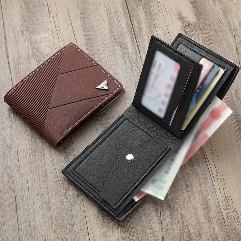 Men Leather Wallet - Compact, High-Capacity with Color Block Design, Durable Polyester Lining2