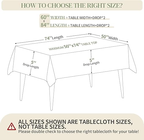 Miniatura 2 de BYDOLL Mantel beige de 60 x 84 pulgadas para mesas rectangulares de 6 pies, lavable al aire libre, sin arrugas y derrames, mantel de poliéster para