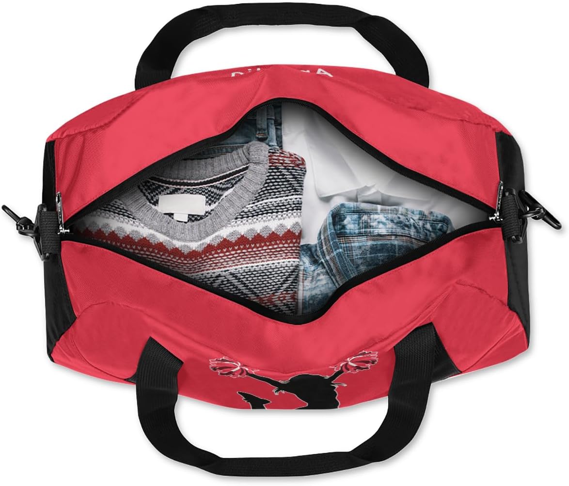 Cheerleaders Custom Name Kids Overnight Duffel Bags Girls Cheer Red Black Personalized Sport Gym Bag Customized Duffel Bag for Travel Weekender Practice Gymnastics