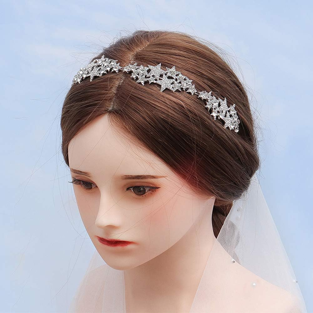 Aimimier Bridal Crystal Star Tiara Crown Rhinestone Headband for Wedding Prom Party Hair Jewelry for Women - Image 3