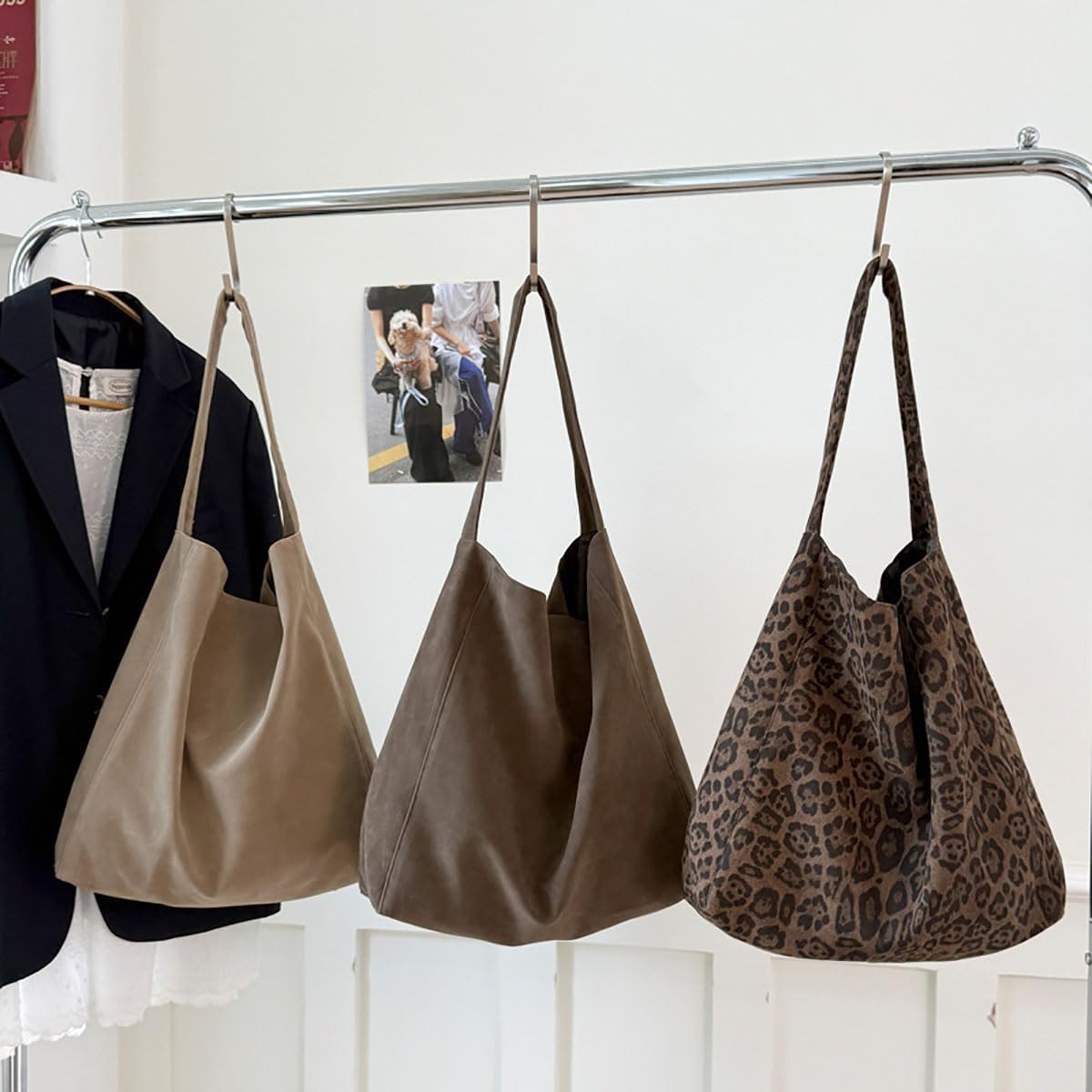 Gogobear Suede Purses for Women, Large Capacity Slouchy Shoulder Bags Retro Soft Leather Hobo Bag Tote Handbag