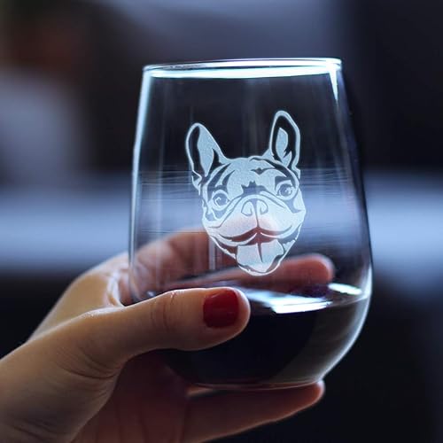 Miniatura 4 de Bevvee Happy Frenchie - Stemless Wine Glass - Cute French Bulldog Themed Gifts or Party Decor for Women and Men - Large Glasses