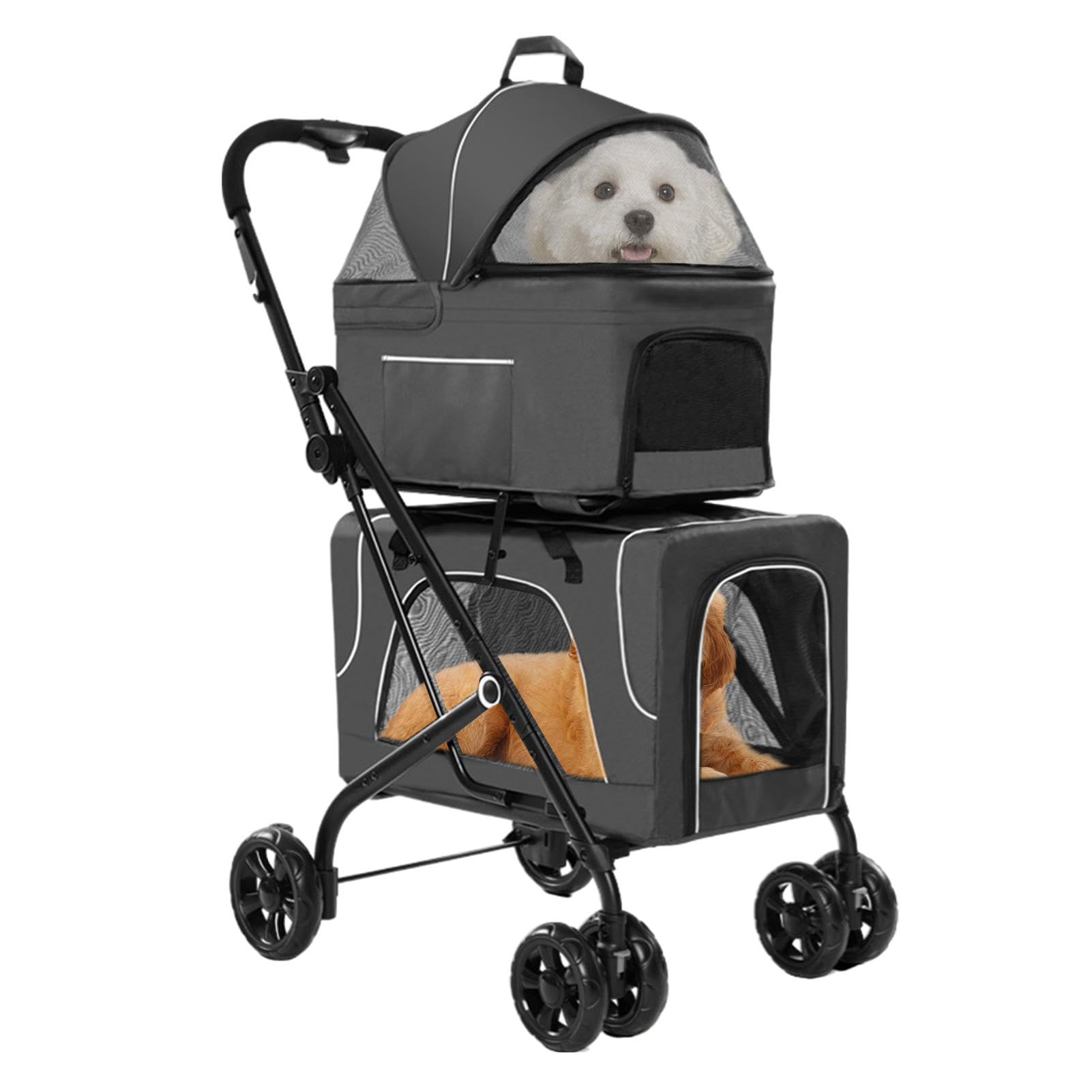 Cochecito doble para mascotas para 2 gatos,Cochecito para perros para 2 perros,Cochecito doble multiusos para gatos, transportador para perros con ruedas - Cochecito doble desmontable para perros, tra