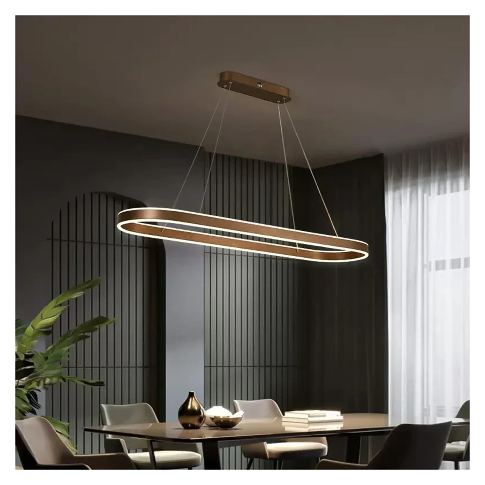 ASerZenith Chandelier, Scandinavian Long Ring Led Pendant Light Compatible With Kitchen Island Dining Room Bar Decorative Lighting Fixtures,Coffee Color-100Cm