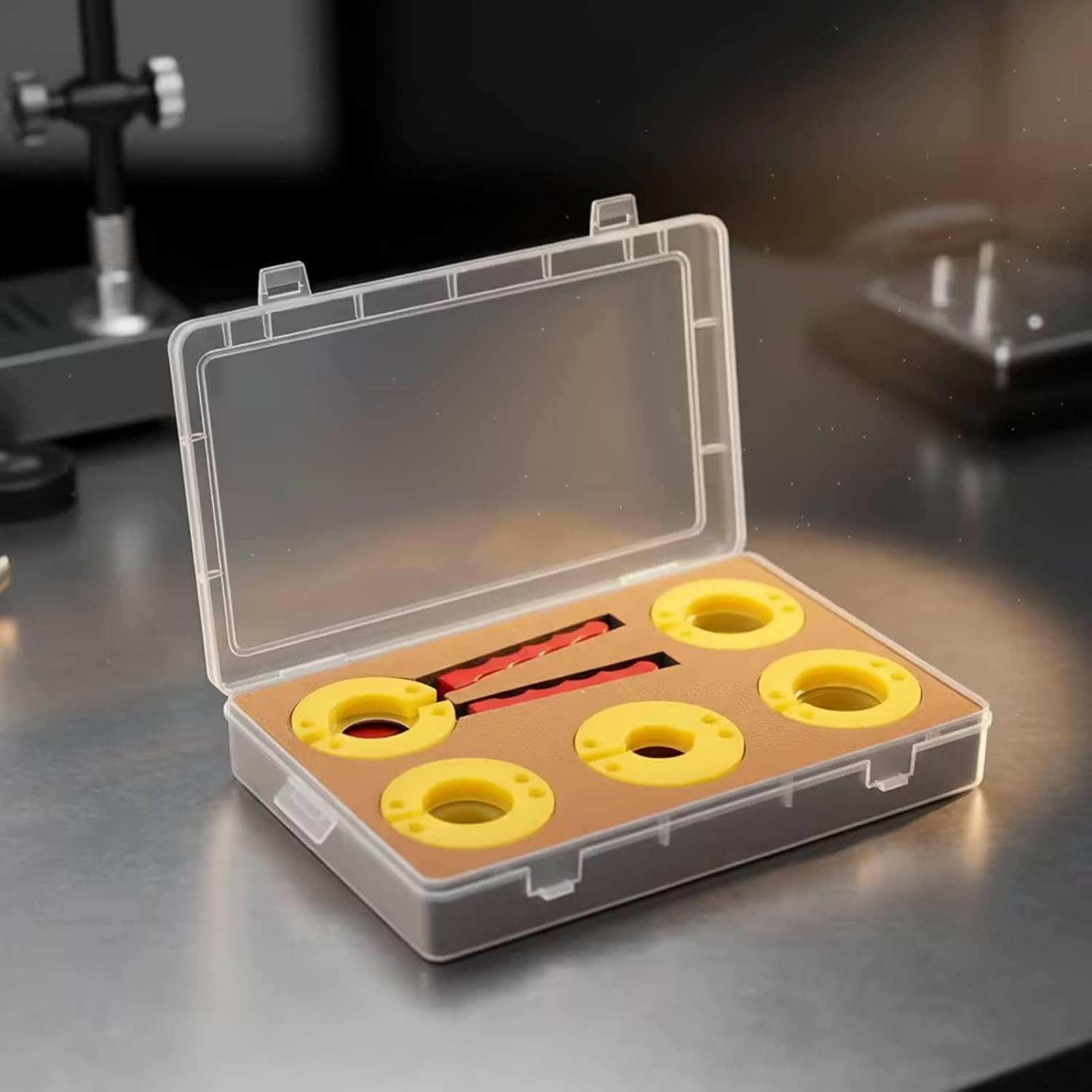 Kit de reparación de Bisel de Caja de Reloj con Anillos de Apertura y Estuche de Almacenamiento con bisagra para Servicio, Mantenimiento e inspección.